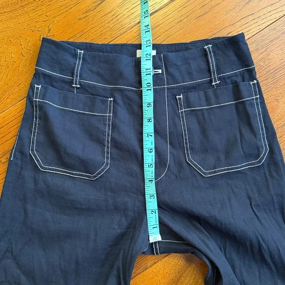 Anthropologie Maeva The Colette Linen Crop Wide Leg Pants Navy Blue Size |28 - Picture 9 of 12